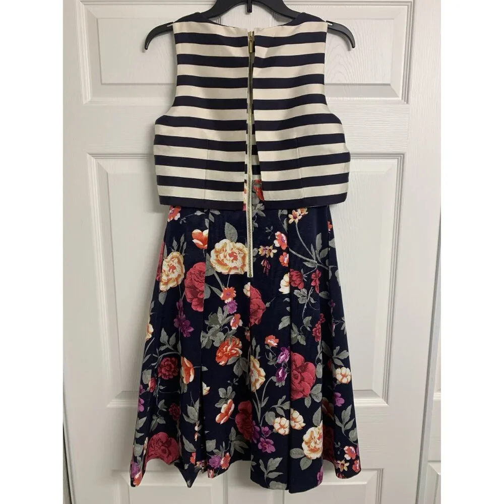 Moulinette Soeurs Size 2 Floral Pleated Striped‎ A-Line Midi Dress Feminine